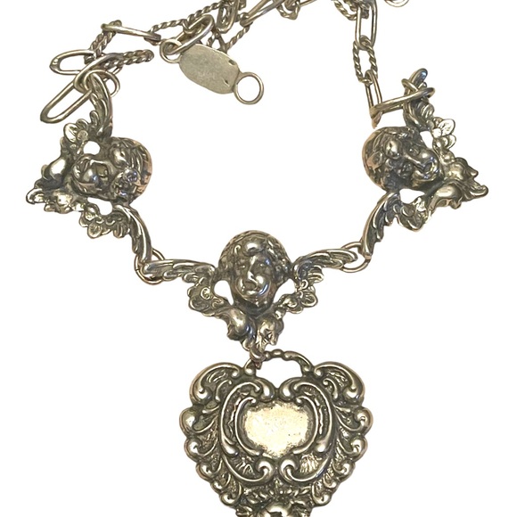 Vintage Art Deco Victorian T Foree Hunsicker Cherub Angel Sterling necklace RARE - Picture 11 of 16